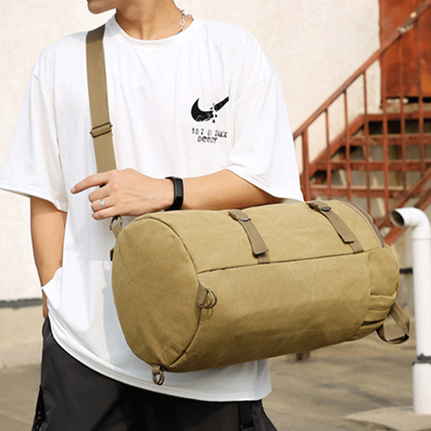 Multi-function Vintage Canvas Portable Backpack Duffel Bag 13