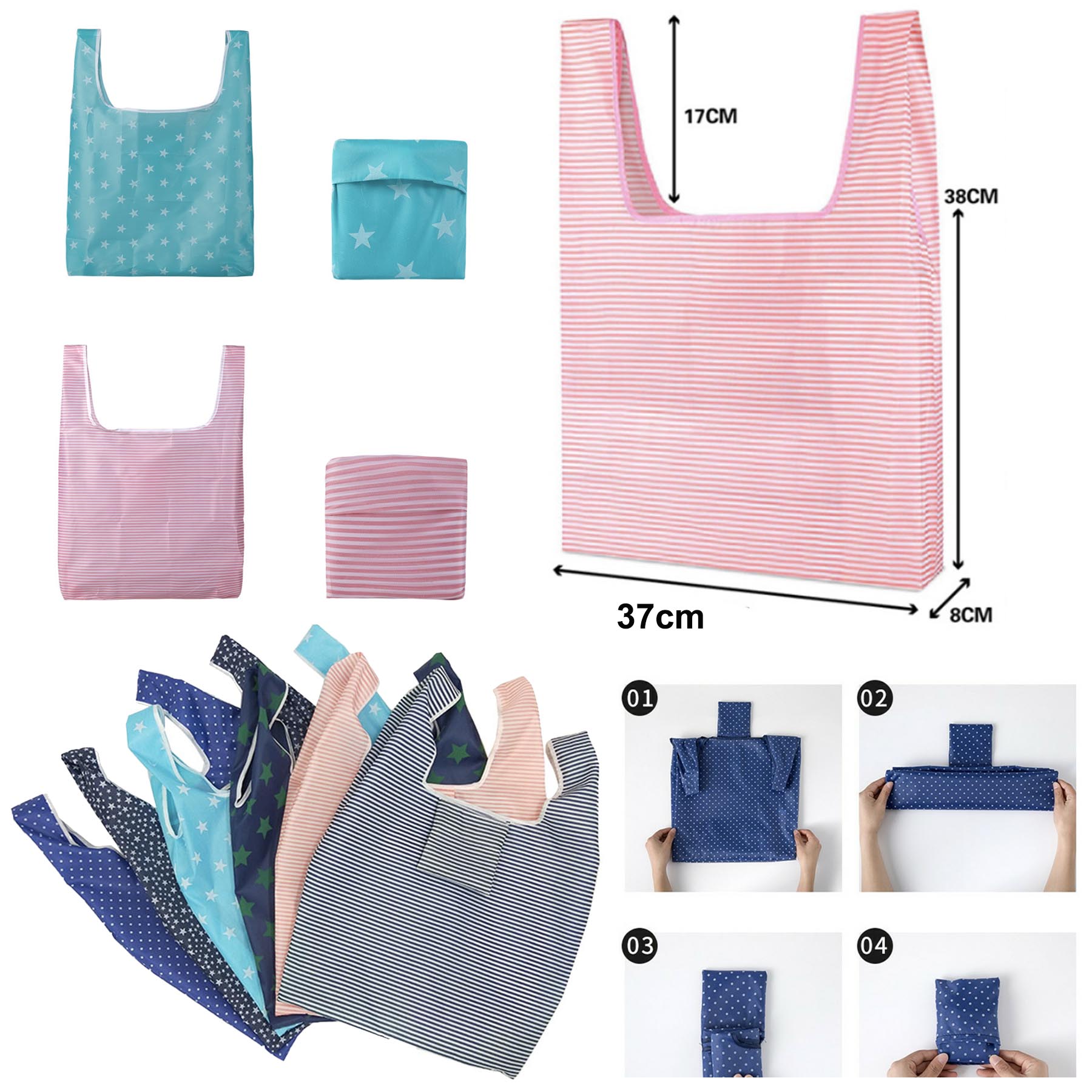 Reusable Shopping Grocery Bags Foldable Reusable Portable Washable Tote with Pouch Pocket 1
