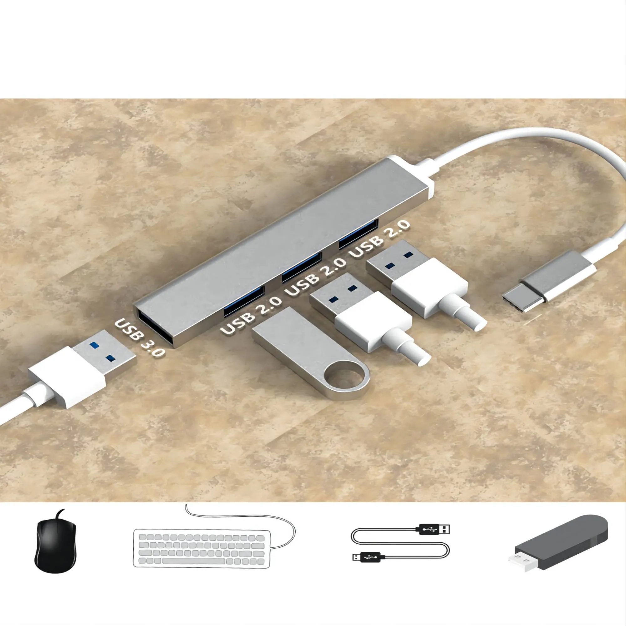 4-in-1 USB C Hub Adapter MOQ 100PCS 3