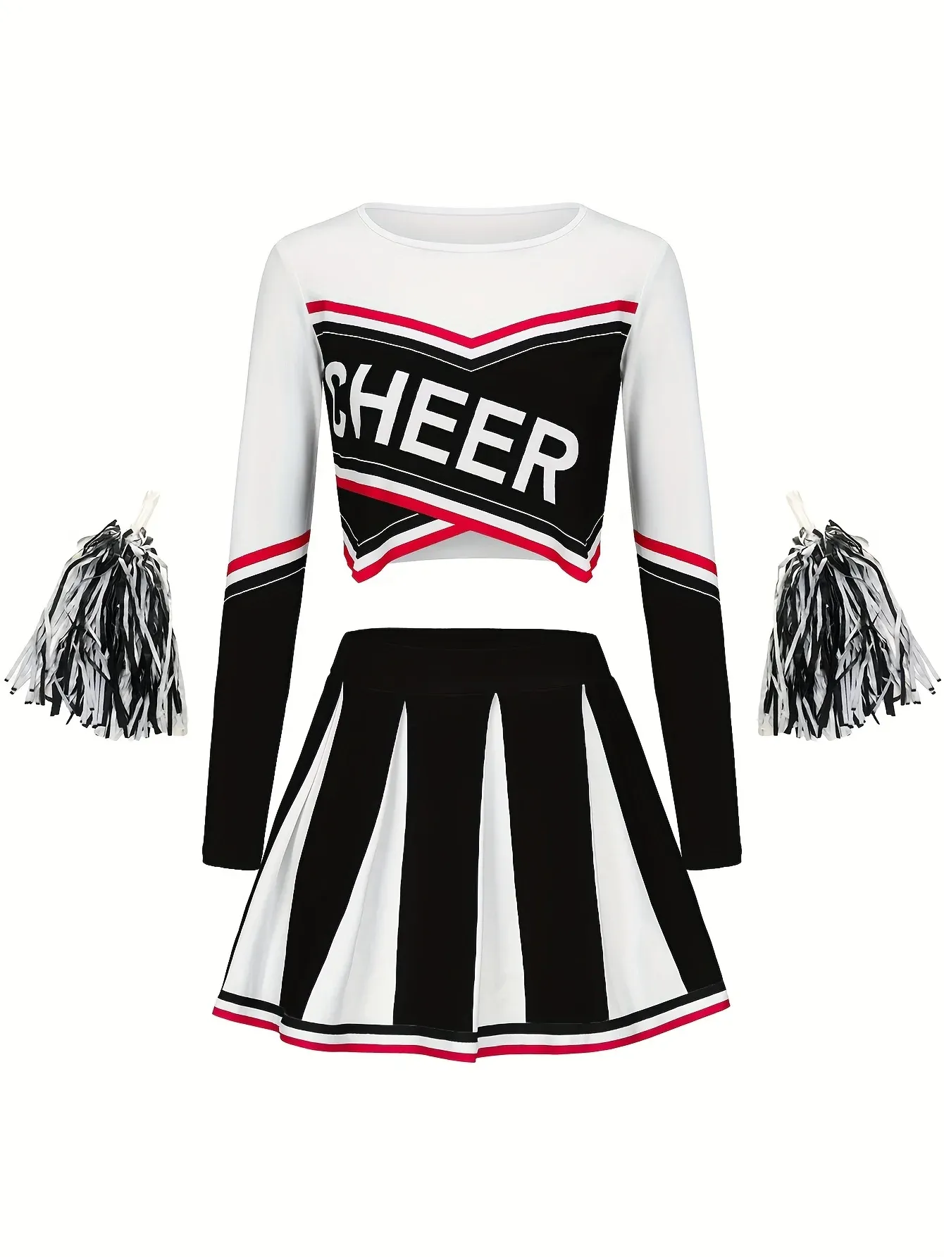 Kids Cheerleader Costume Set with Long Sleeves Short Skirt 6