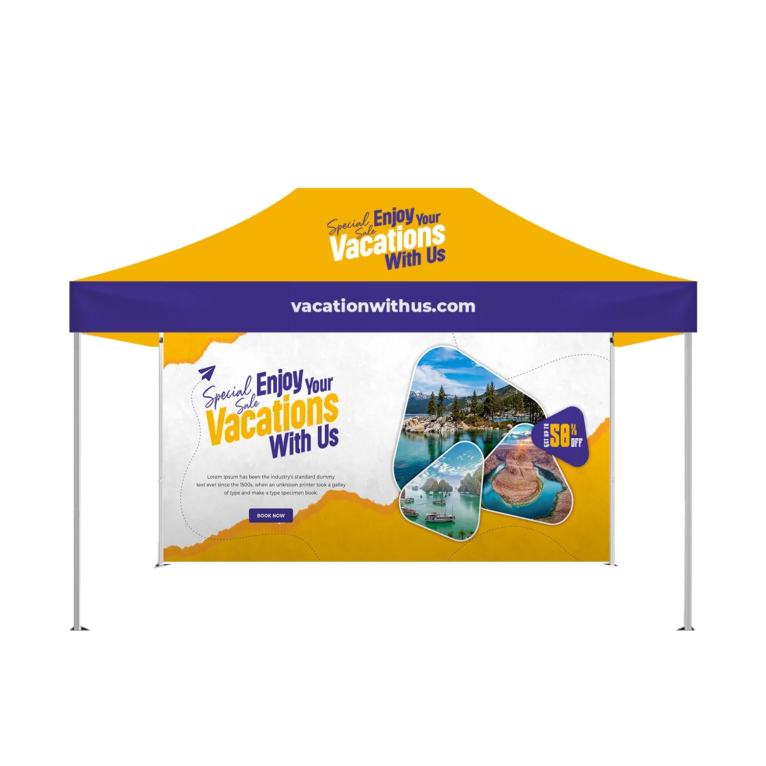 15 Ft Aluminum Canopy Tent with Full Back Wall, Double-Sided 6