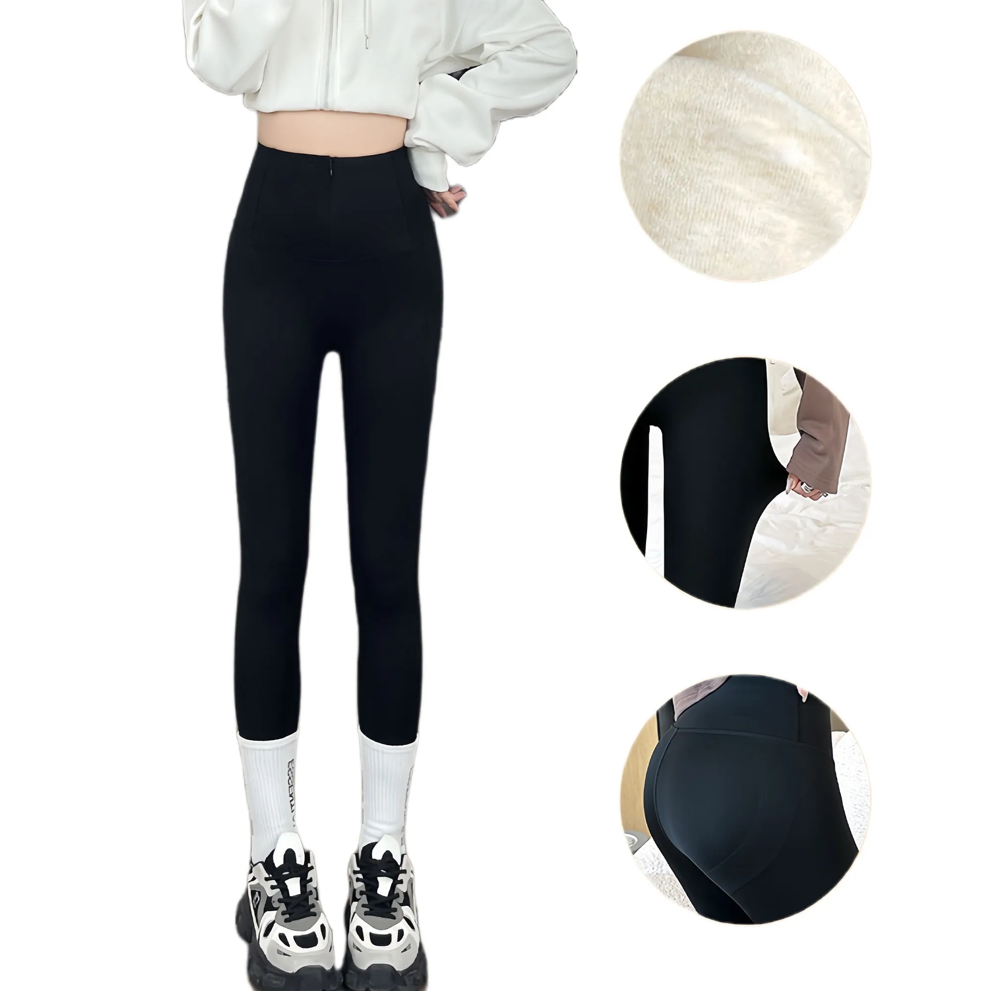 Slimming High Waisted Zipper Tummy Control Leggings 5