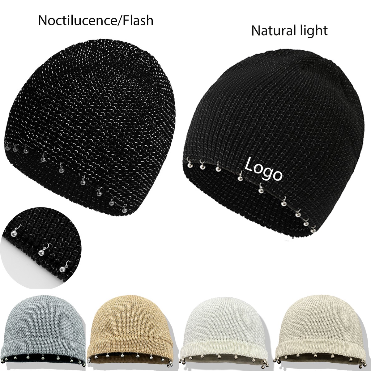 Sparkling Beaded Lurex Beanie Lit Skull Cap 3