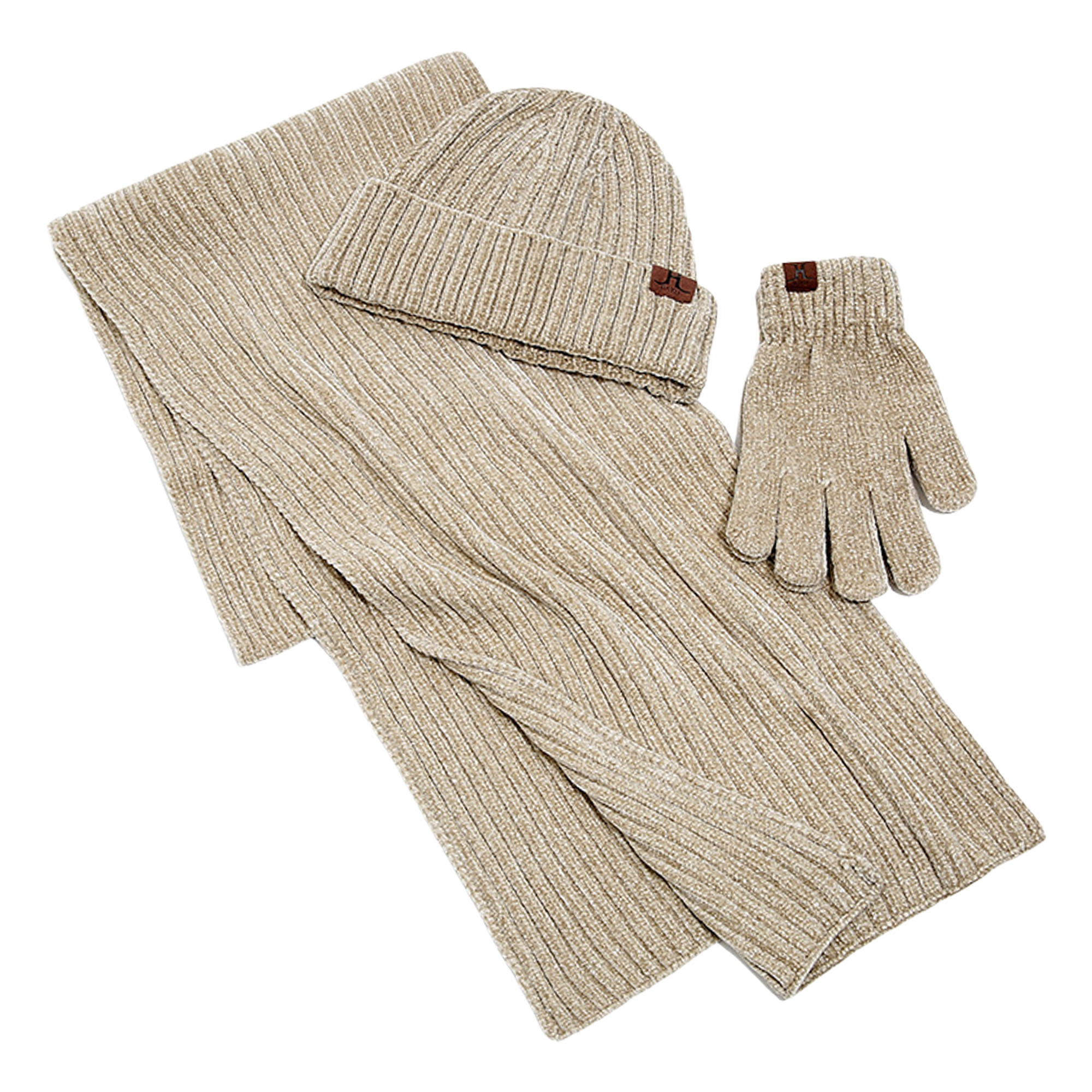 Winter Scarf Hat Gloves Set - Rib Knit Beanie Neck Warmer Touchscreen Gloves 3