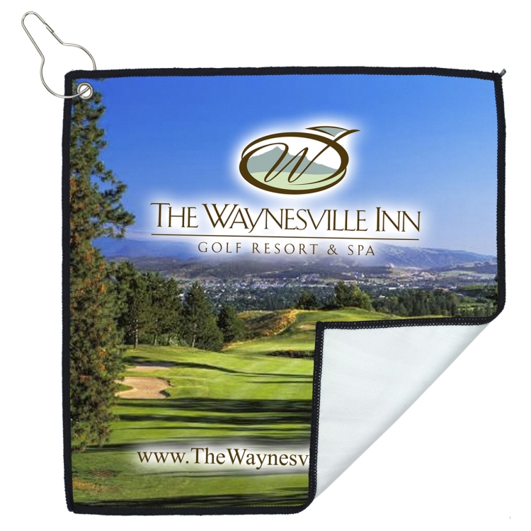 12" X 12" -"TEE OFF" Recycled RPET Suede Golf Towel Full Color Import Air Ship 4