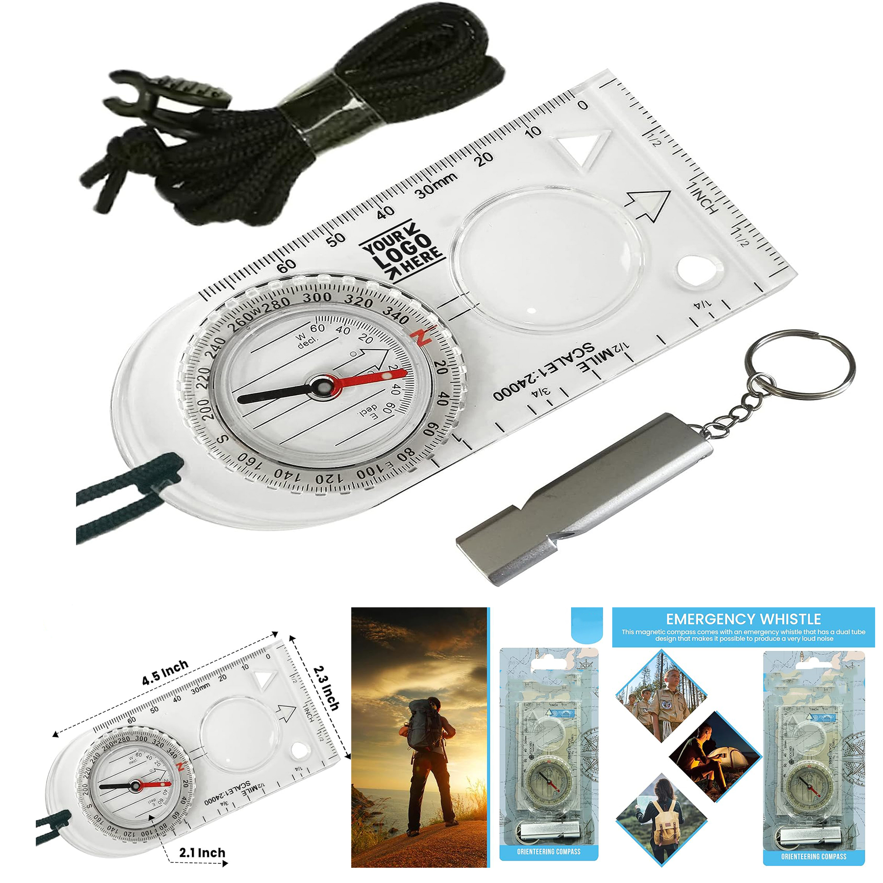 Kids Camping Luminous Hiking Magnetic Survival Orienteering Professional Compass Kit 2