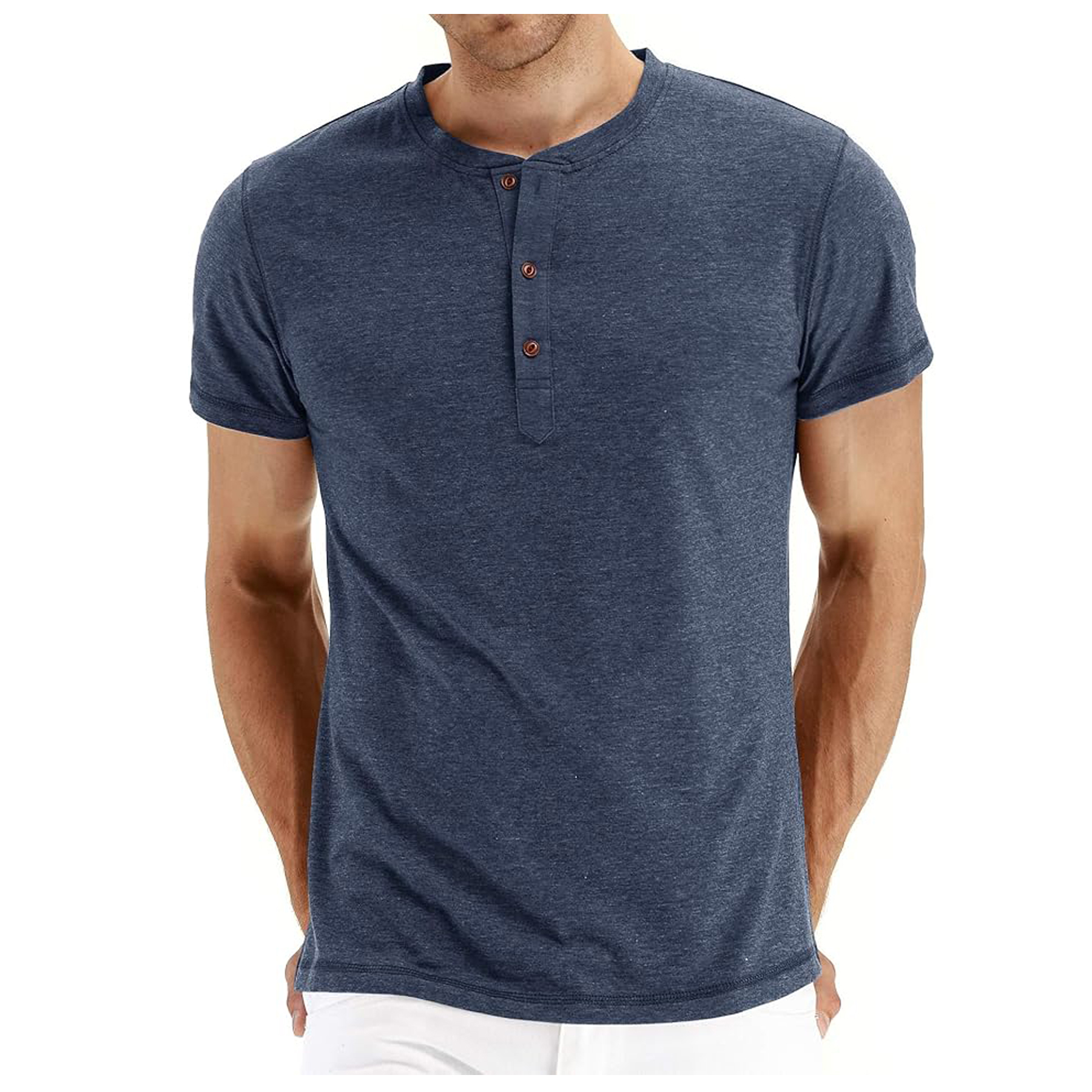 Men's Long Sleeve Henley Cotton T Shirts 23
