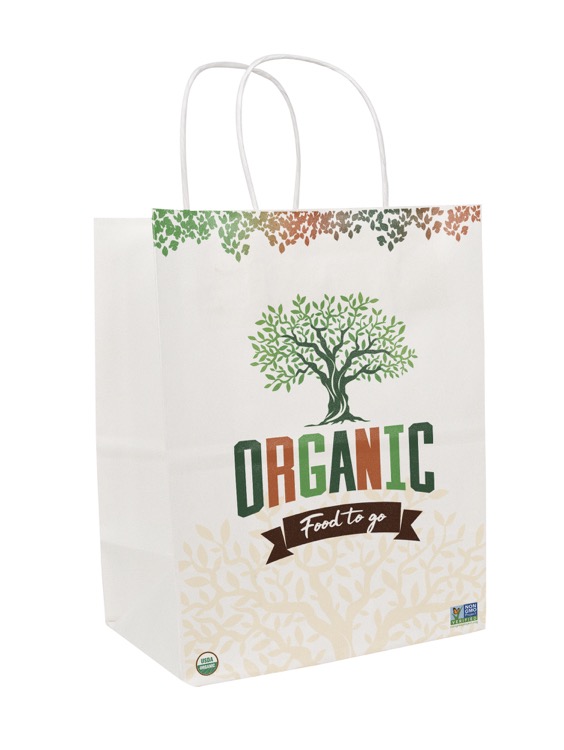 Full Color 1-Sided White w/ White Handle Shopper Paper Bags (8"x 10.25"x 5")