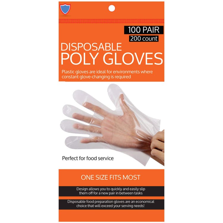 Disposable Gloves - 200 Pack Poly One Size 1