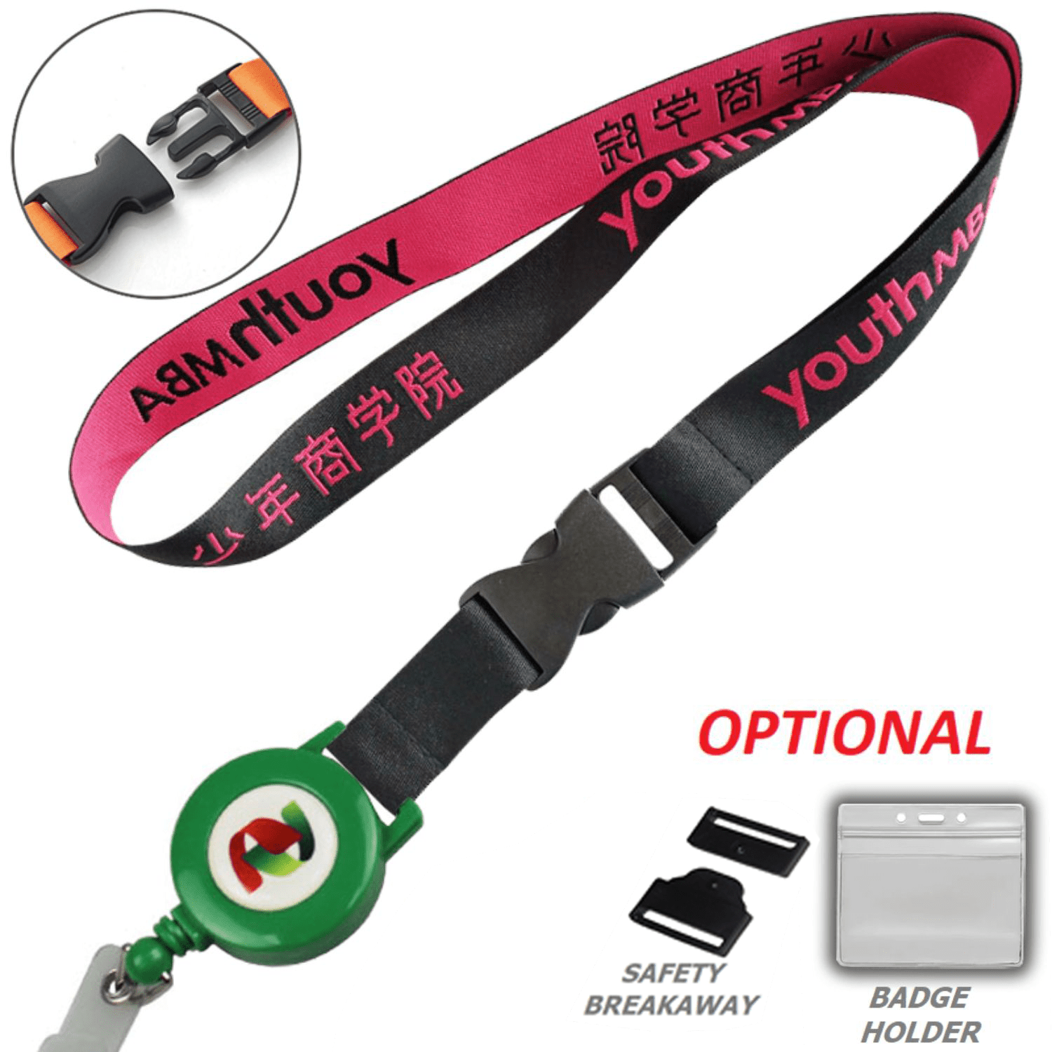 Woven Combo Badge Reel Lanyard w/ Buckle Release 2