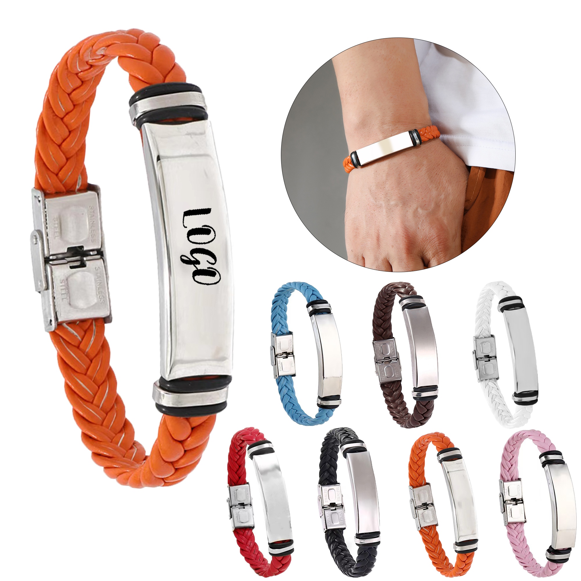 Stainless Steel Leather Braided Comfort Bracelet 2