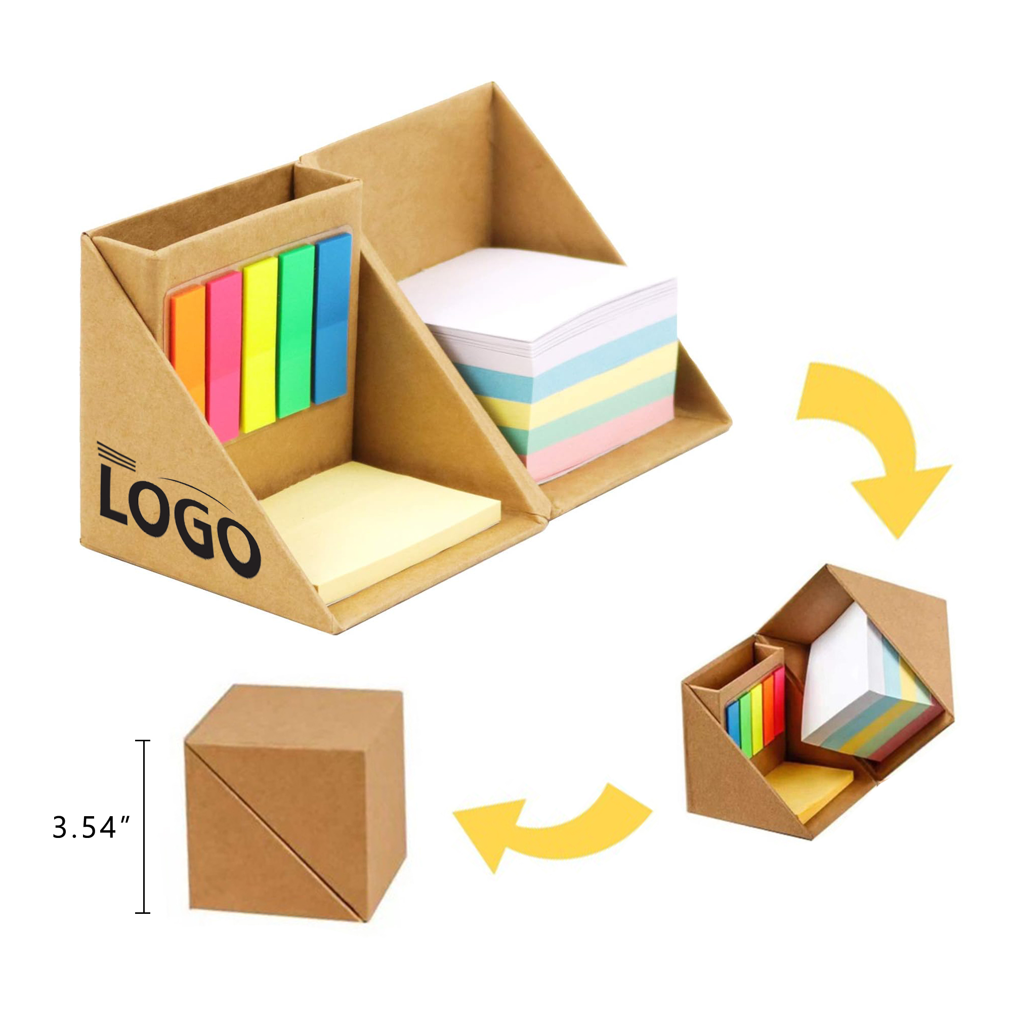 Foldable Kraft Sticky Note Box With Pen Holder 2