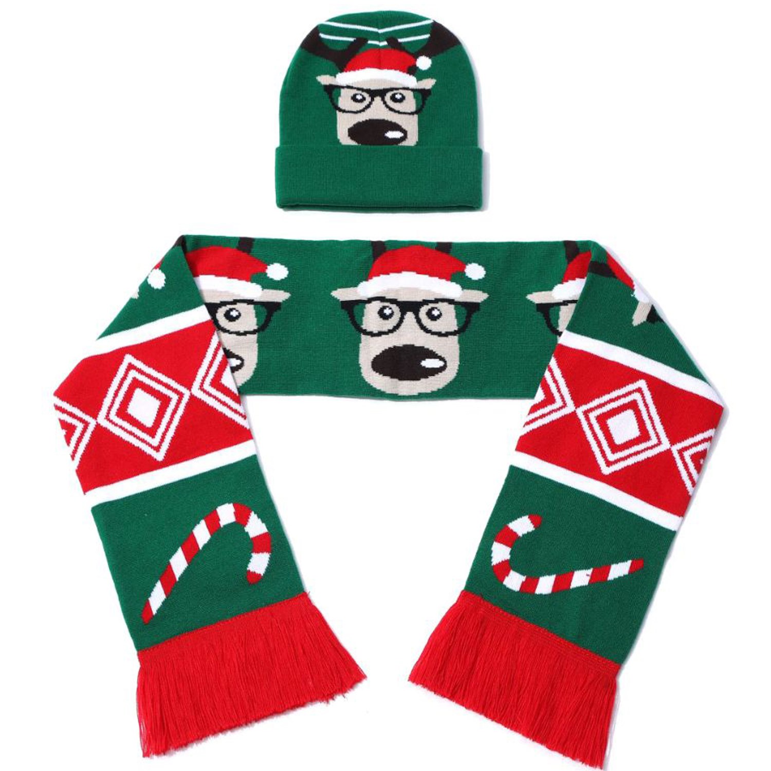 Set of Knitted Cuffed Beanie & Woven Scarf w/ Tassel 5