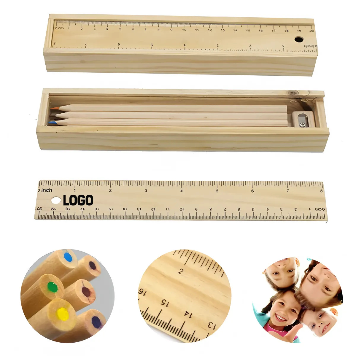 12-Piece Art Pencil Set in Wooden Box with Ruler, Bulk Customizable for Gifts 4