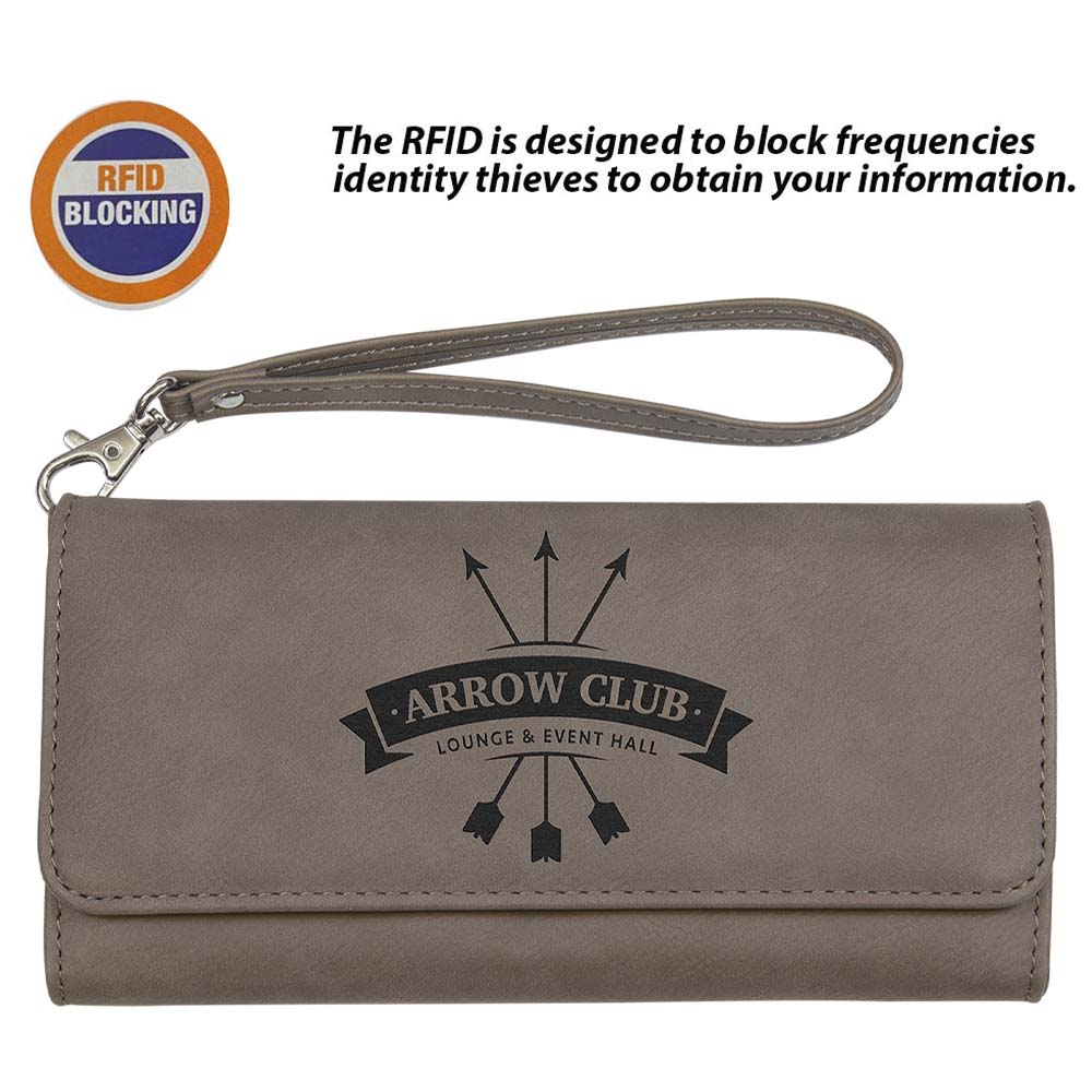 RFID Protected Gray Leatherette Wallet with Strap 1