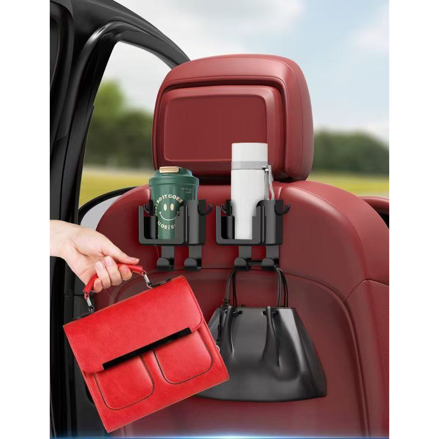 Car Back Seat Phone Stand Cup Holder w/ Hook 3
