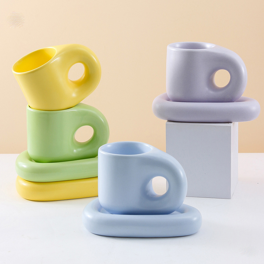 Chubby Ceramic Cup with Ceramic Saucer