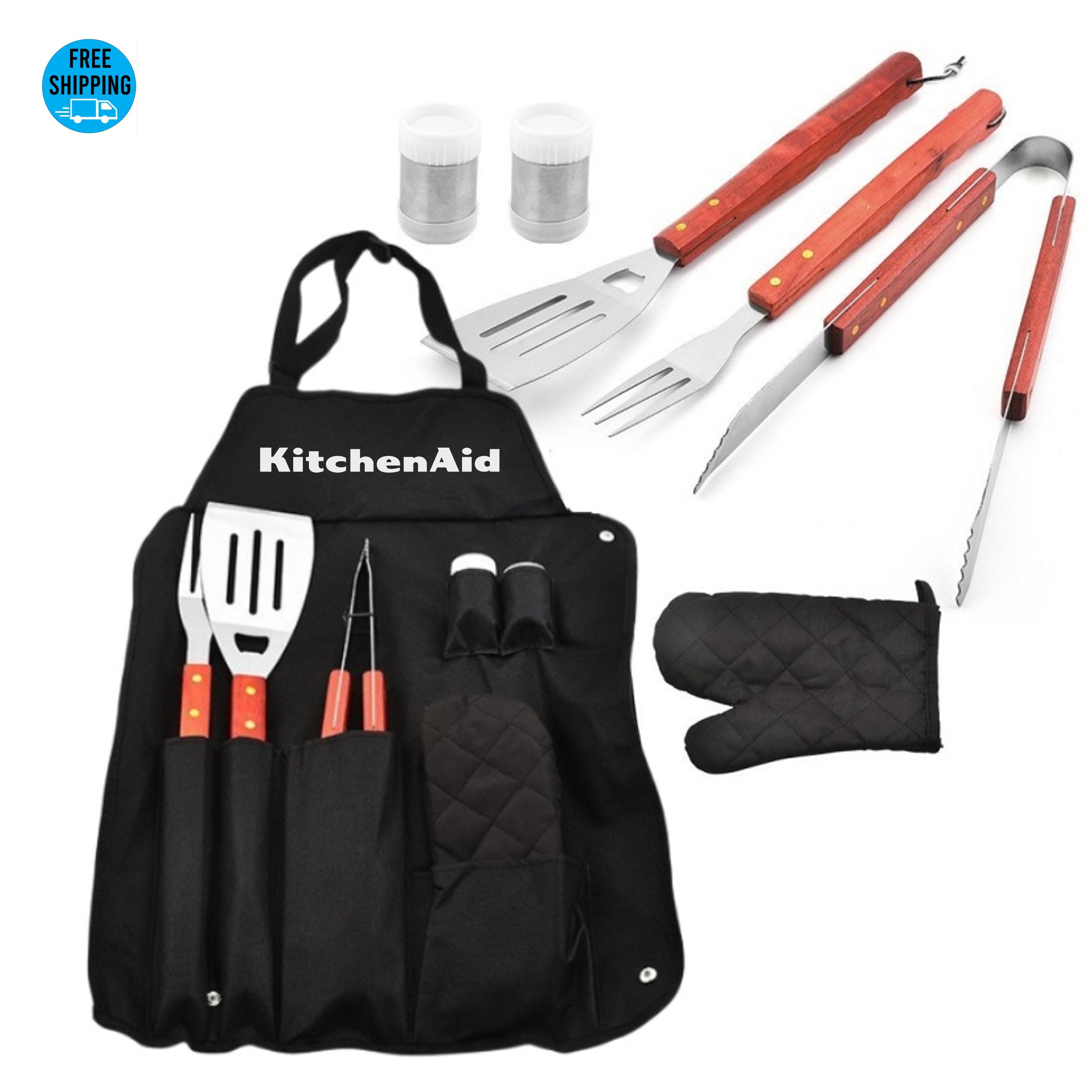 6-Piece Apron & Large Size BBQ Tool Set - OCEAN 3