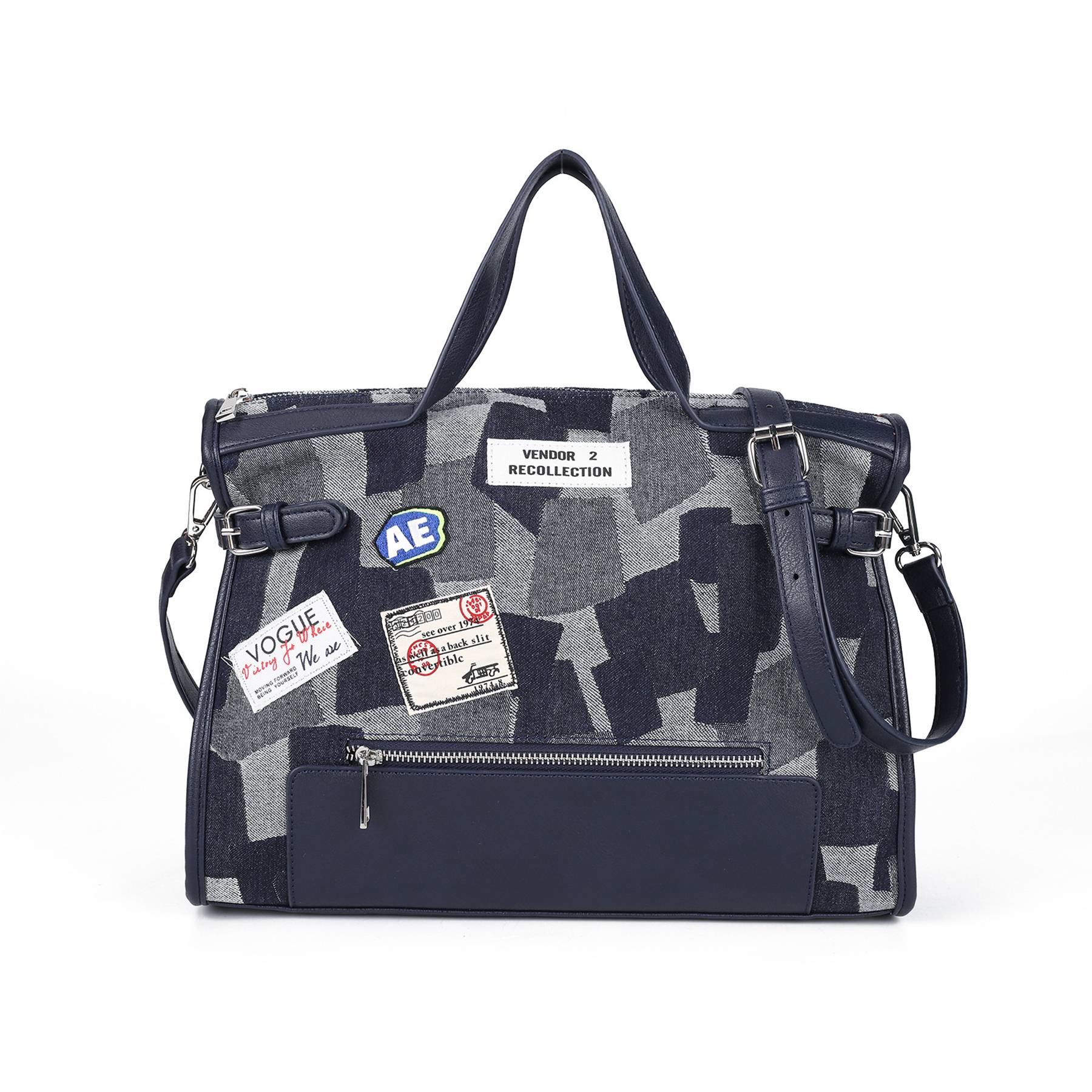 Canvas Street Trend Crossbody Bag for Women - Black/Blue 4