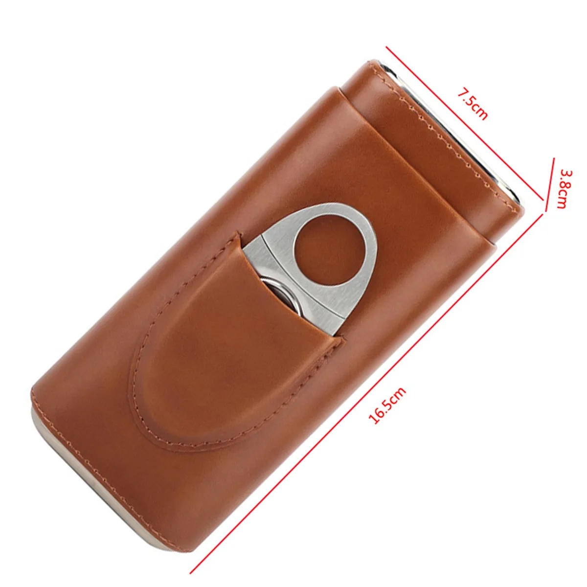 Leather Cigar Case with Silver Stainless Steel Cutter 3