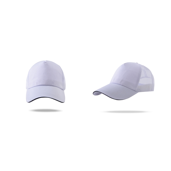 Stock Poly Cotton 5 Panel Mesh Back Cap, Hook and Loop Fastener 18