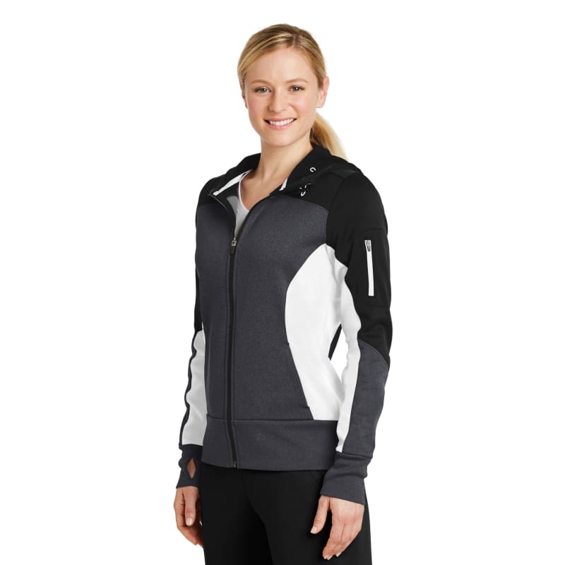 Sport-Tek Women's Tech Fleece Colorblock Full-Zip Hooded Jacket. 11