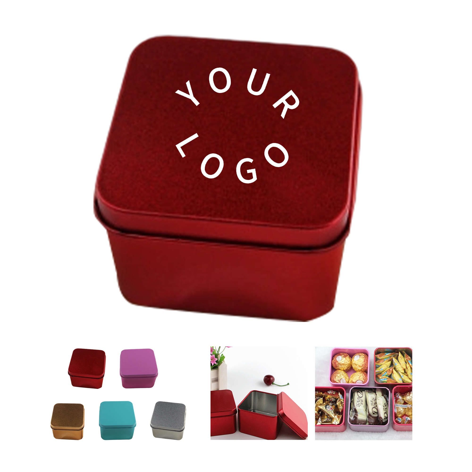Square Metal Tin Storage Container With Secure Lid 3.35" 5