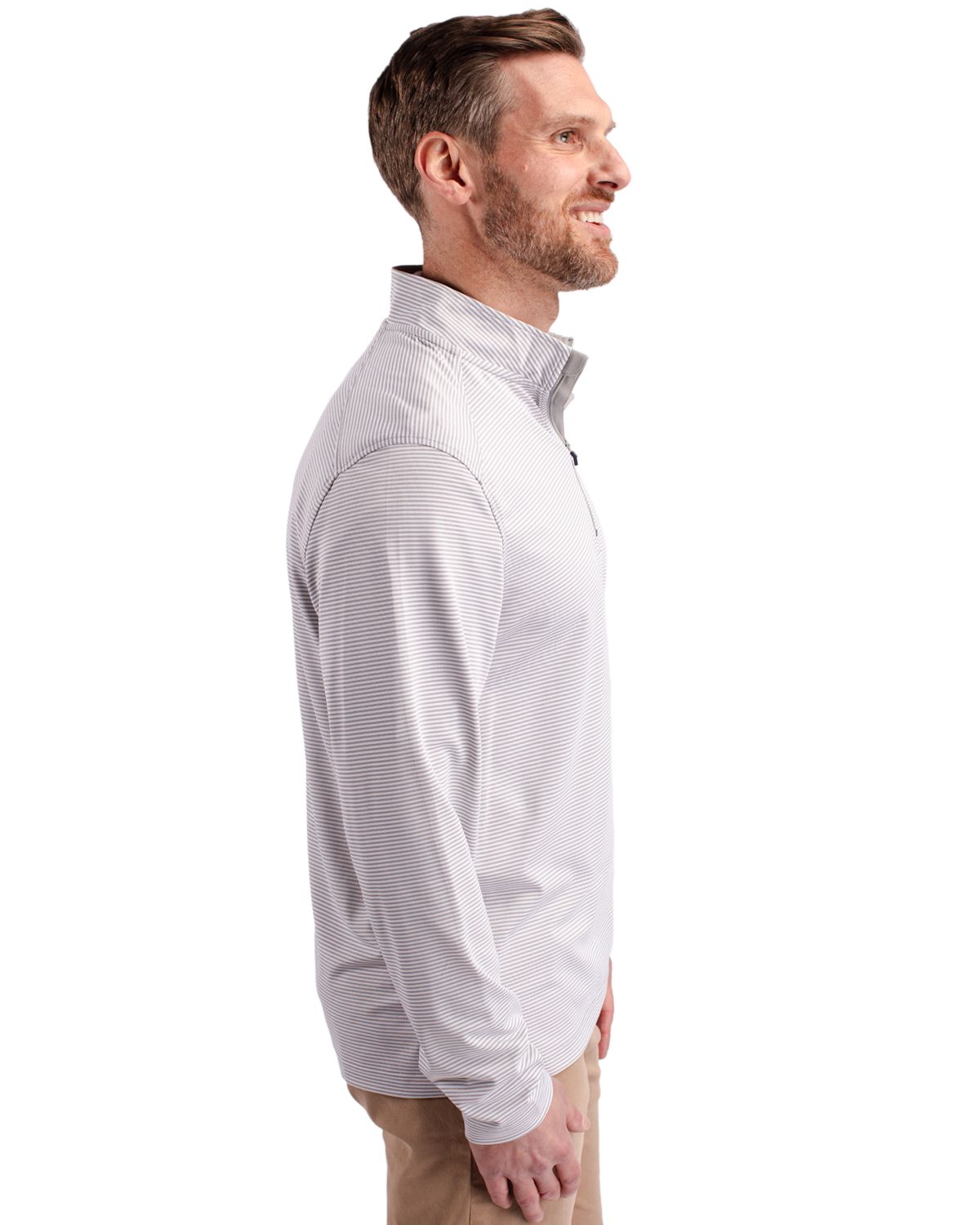 Cutter & Buck Virtue Recycled Micro Stripe Featherlight Pique Mens Quarter Zip Pullover 22