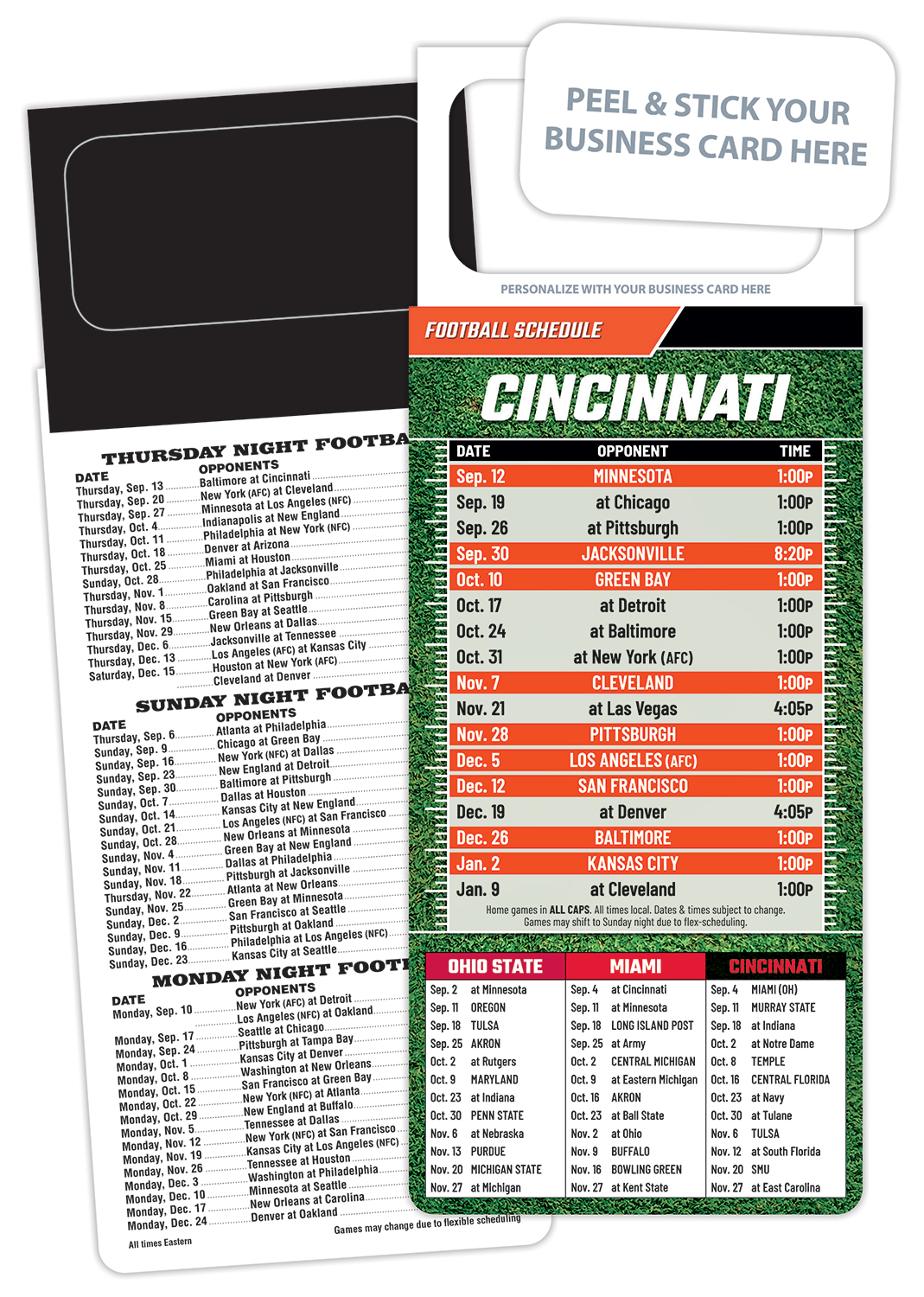 Pro Football Schedule Magnet - Peel and Stick Business Card (3.5x9)