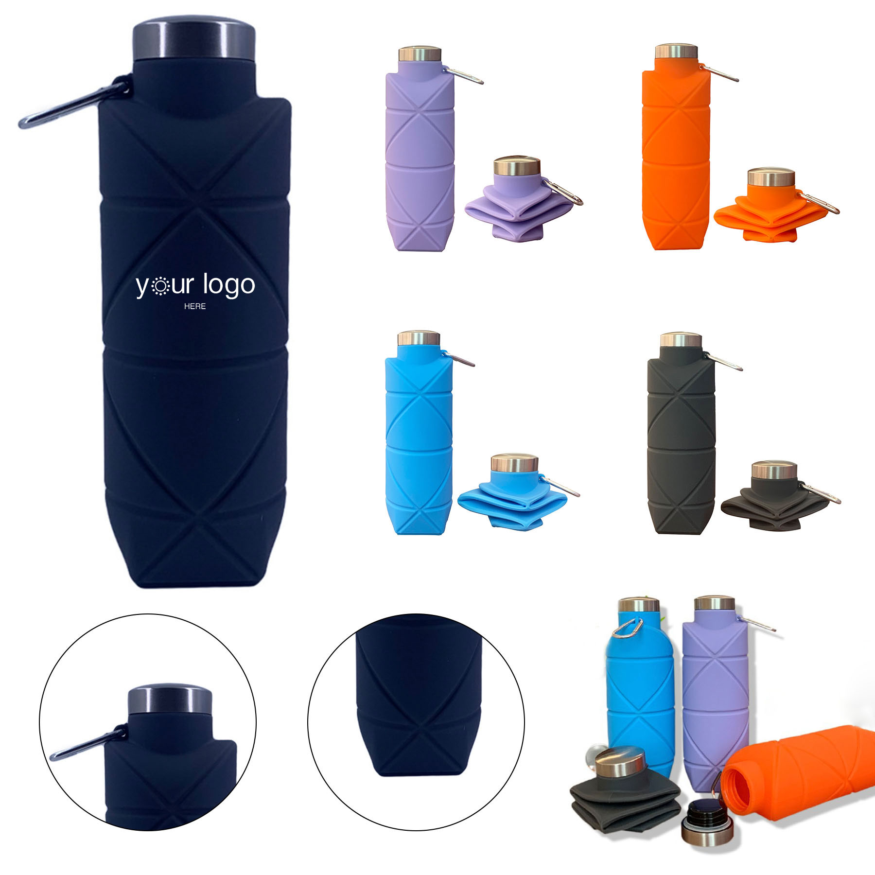 Foldable Water Bottle with stainless steel screw-on lid 2