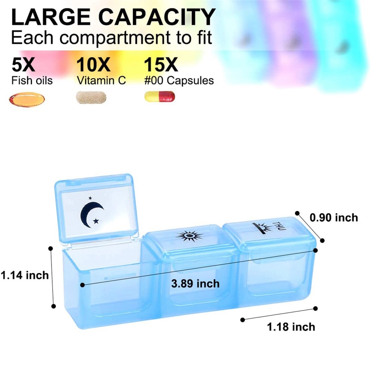 Weekly 3-Times-A-Day 7 days Pill Box Portable Compartments 3