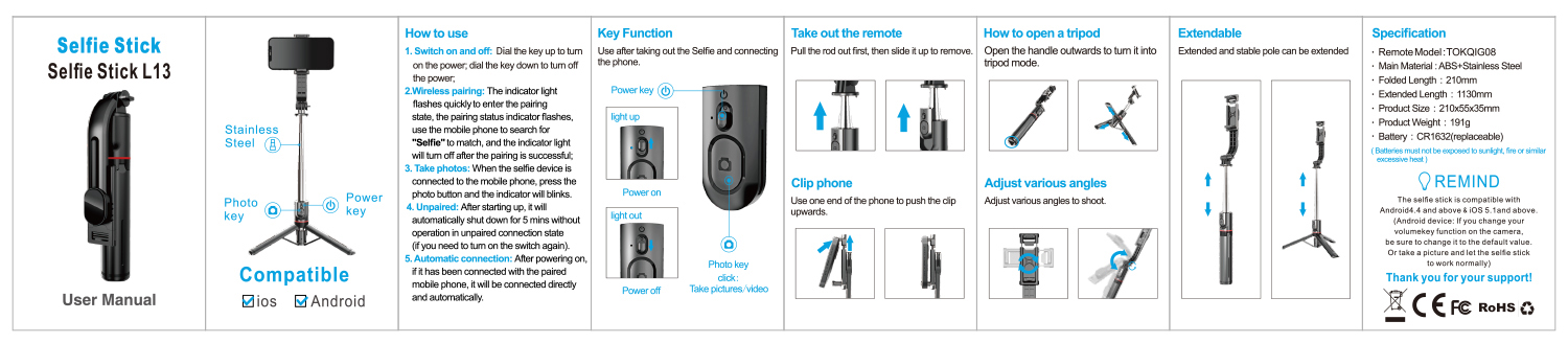 Bluetooth Portable Tripod Selfie Stick 4