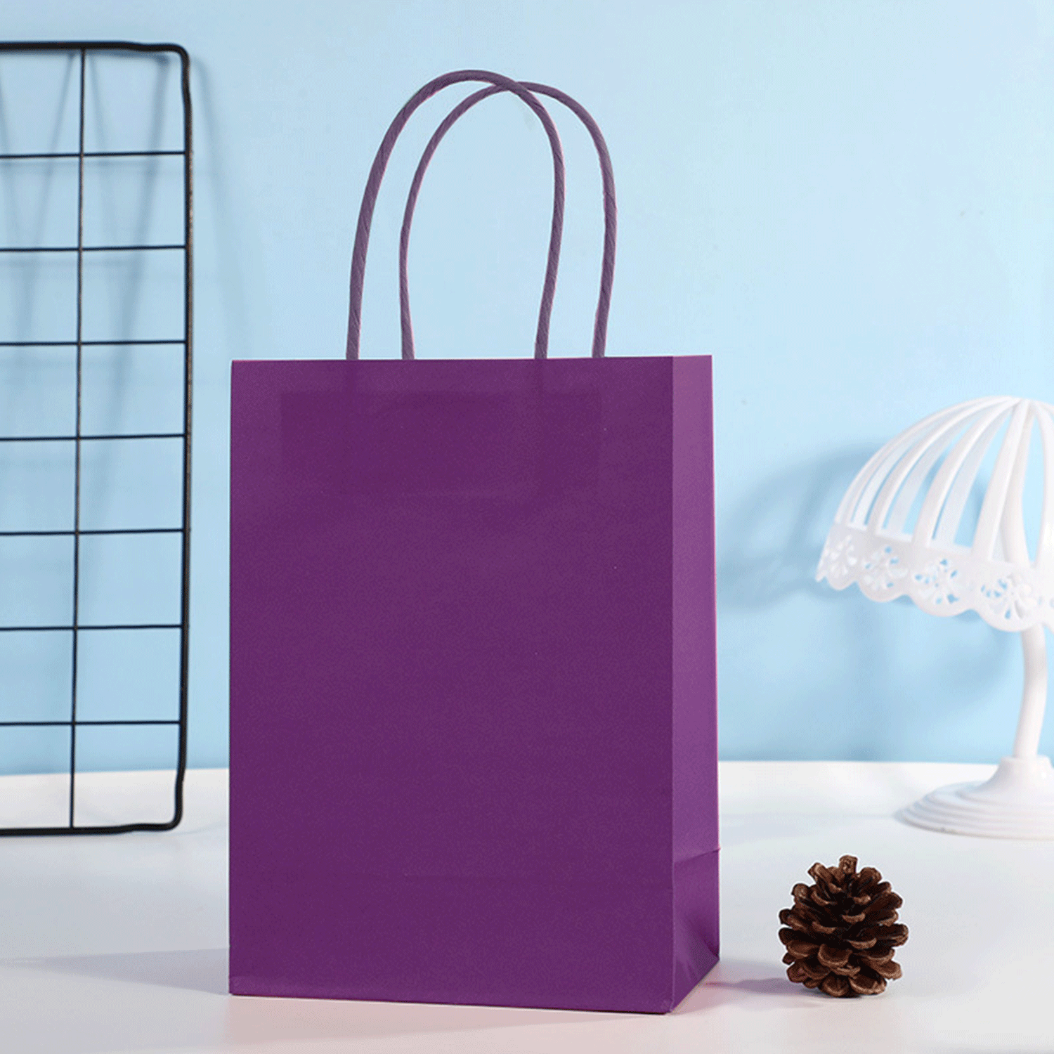 Foldable reusable rainbow colors kraft paper bag w/ Handle 10