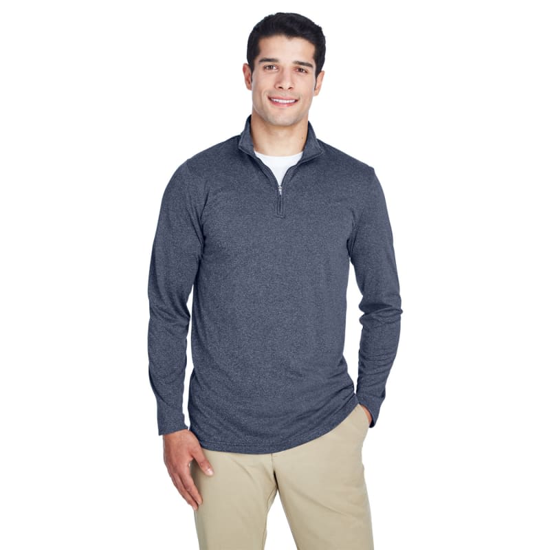 UltraClub Men's Cool & Dry Heathered Performance Quarter-Zip 12
