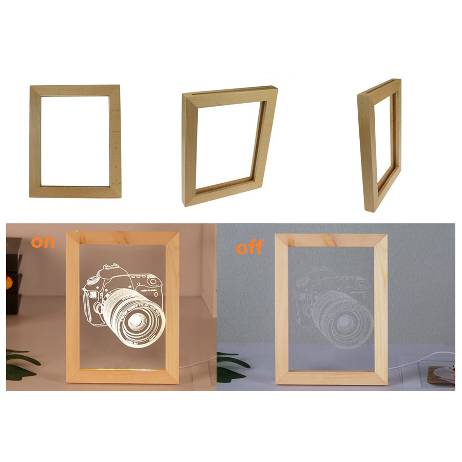 LED 3D Illusion Light In A Wood Picture Frame Personalization Optional 1