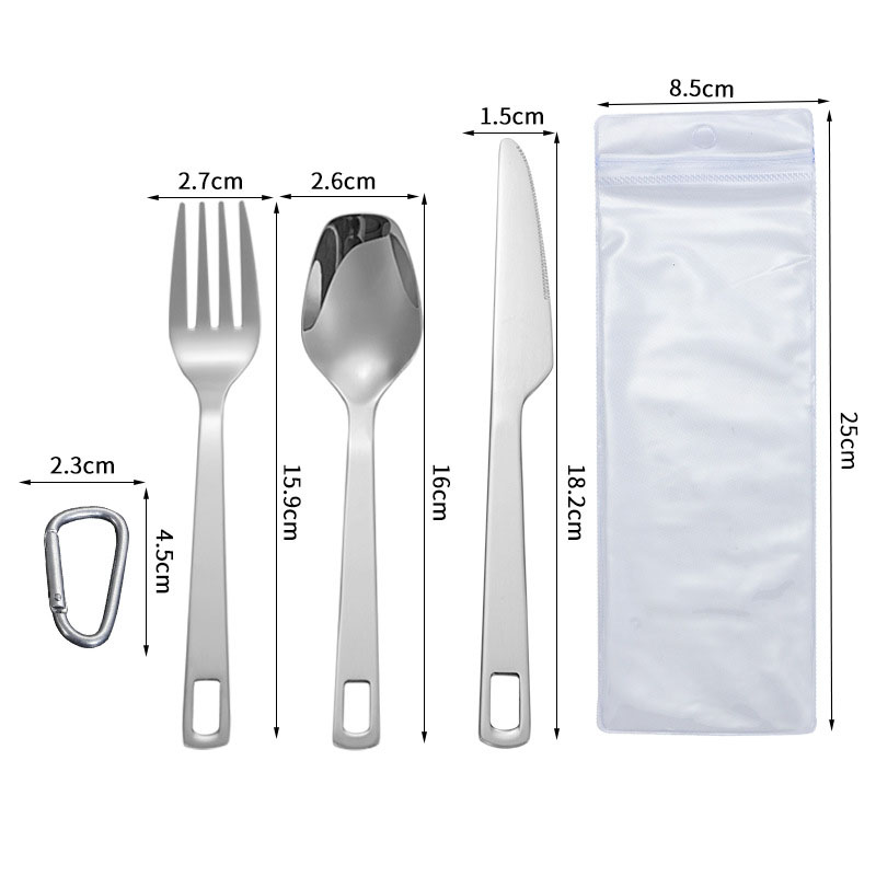 Stainless Steel Travel Cutlery Set with Carabiner Clip 3