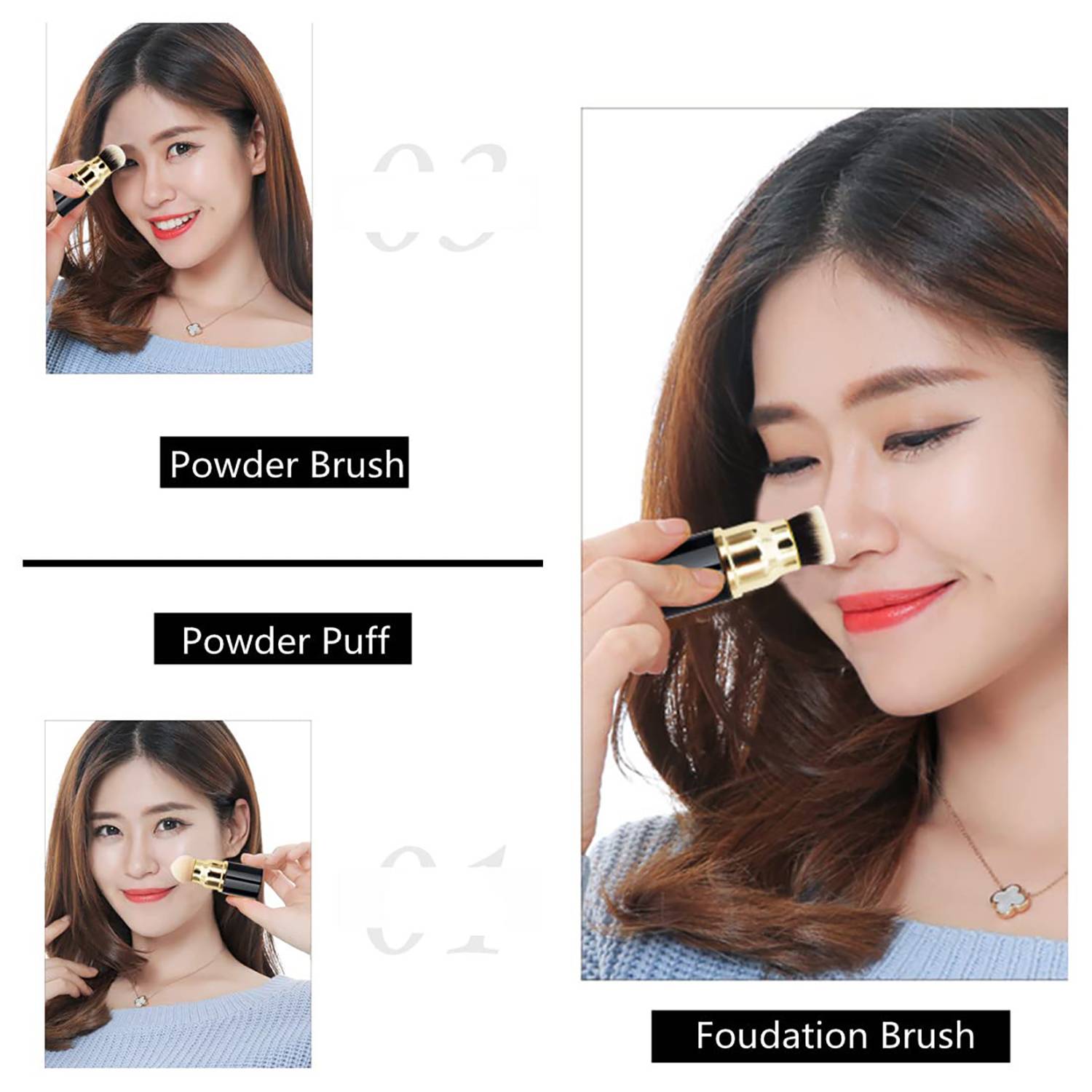 Portable 3-In-1 Travel Makeup Blush Brush 4