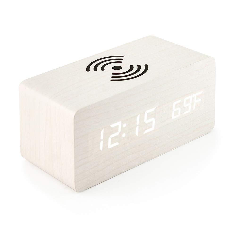 5W Wooden Qi Fast Wireless Charger w/ Digital Led Clock 2