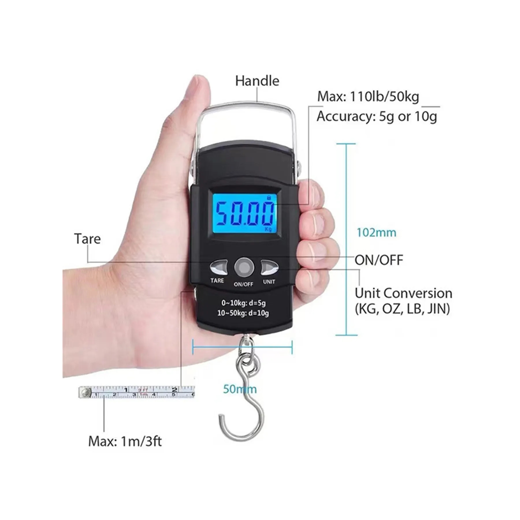 Fishing Postal Hanging Hook Scale with Measuring Tape 2