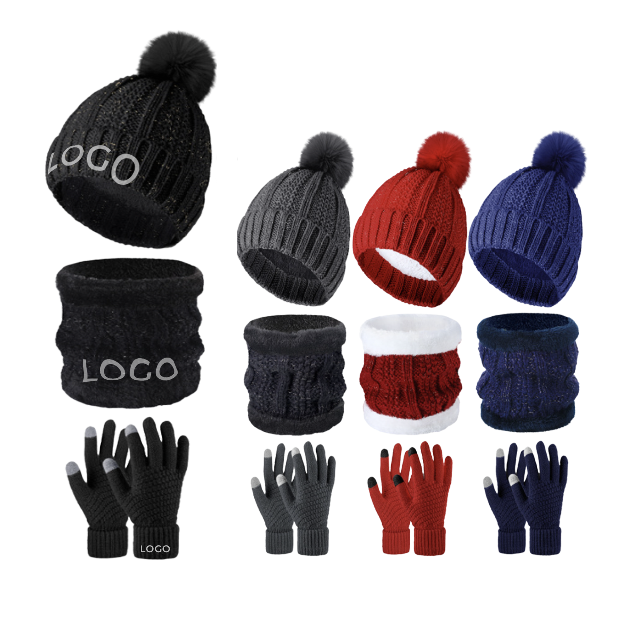 Three Piece Set Of Warm Gloves Hat And Scarf 2
