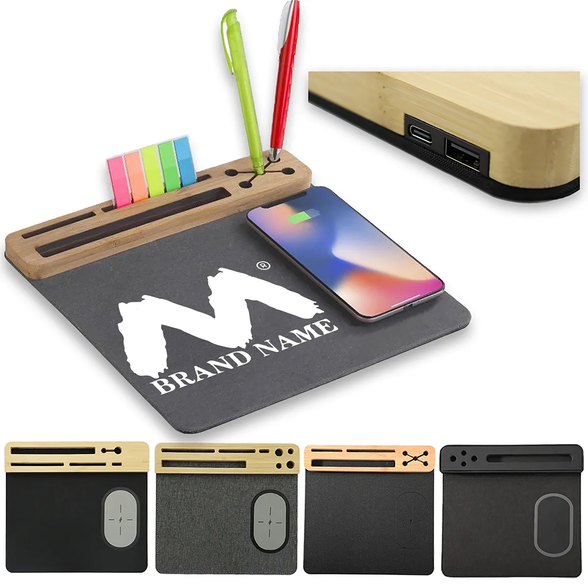 Custom Bamboo Wooden 15W Phone Wireless Charging Mouse Pad 2