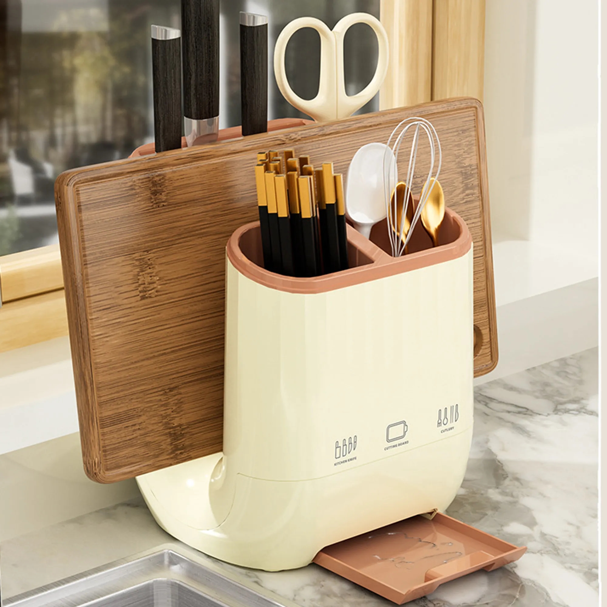 U-Shaped Knife Block With Chopstick Storage Compartment 6
