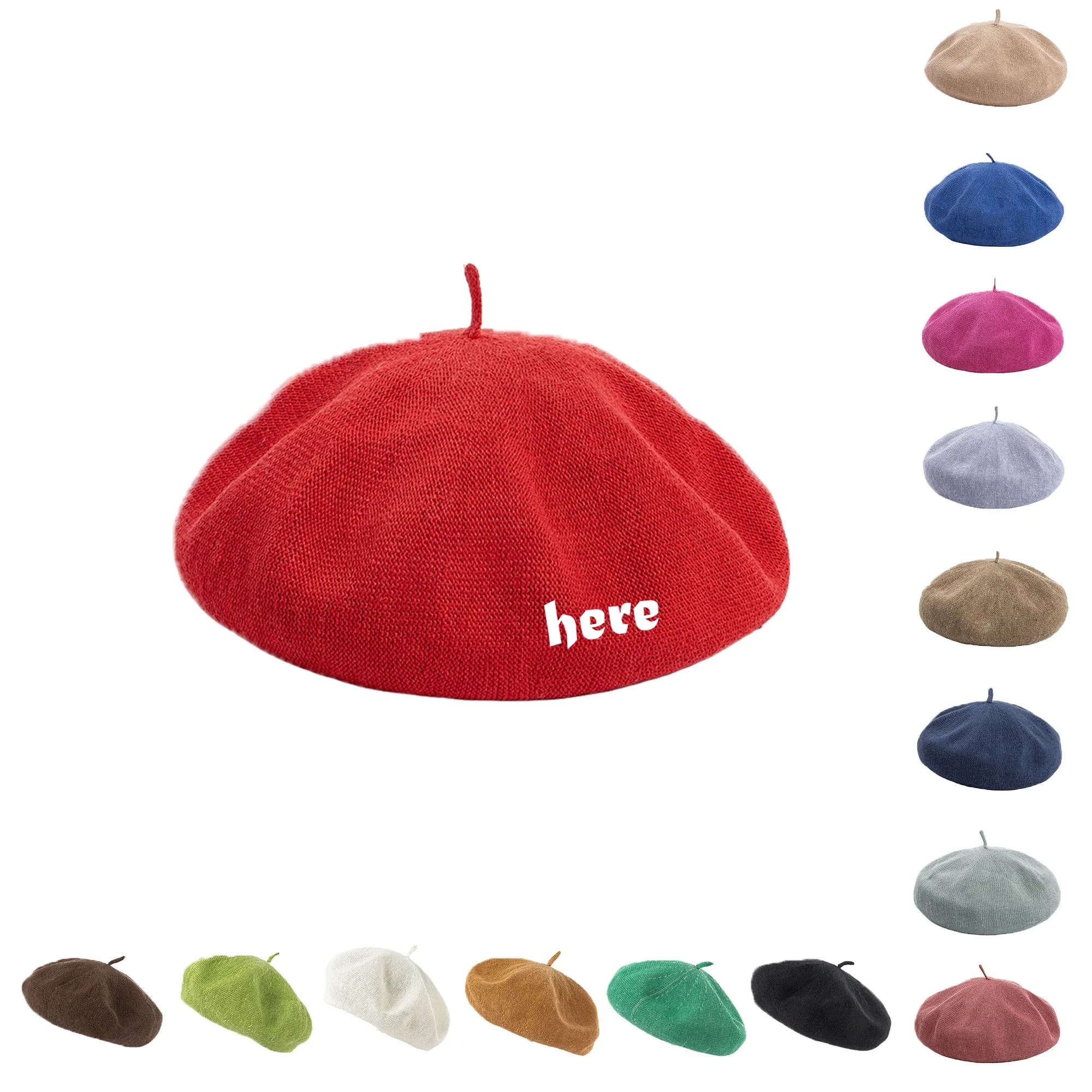 Linen Bright Solid Beret Hat 4