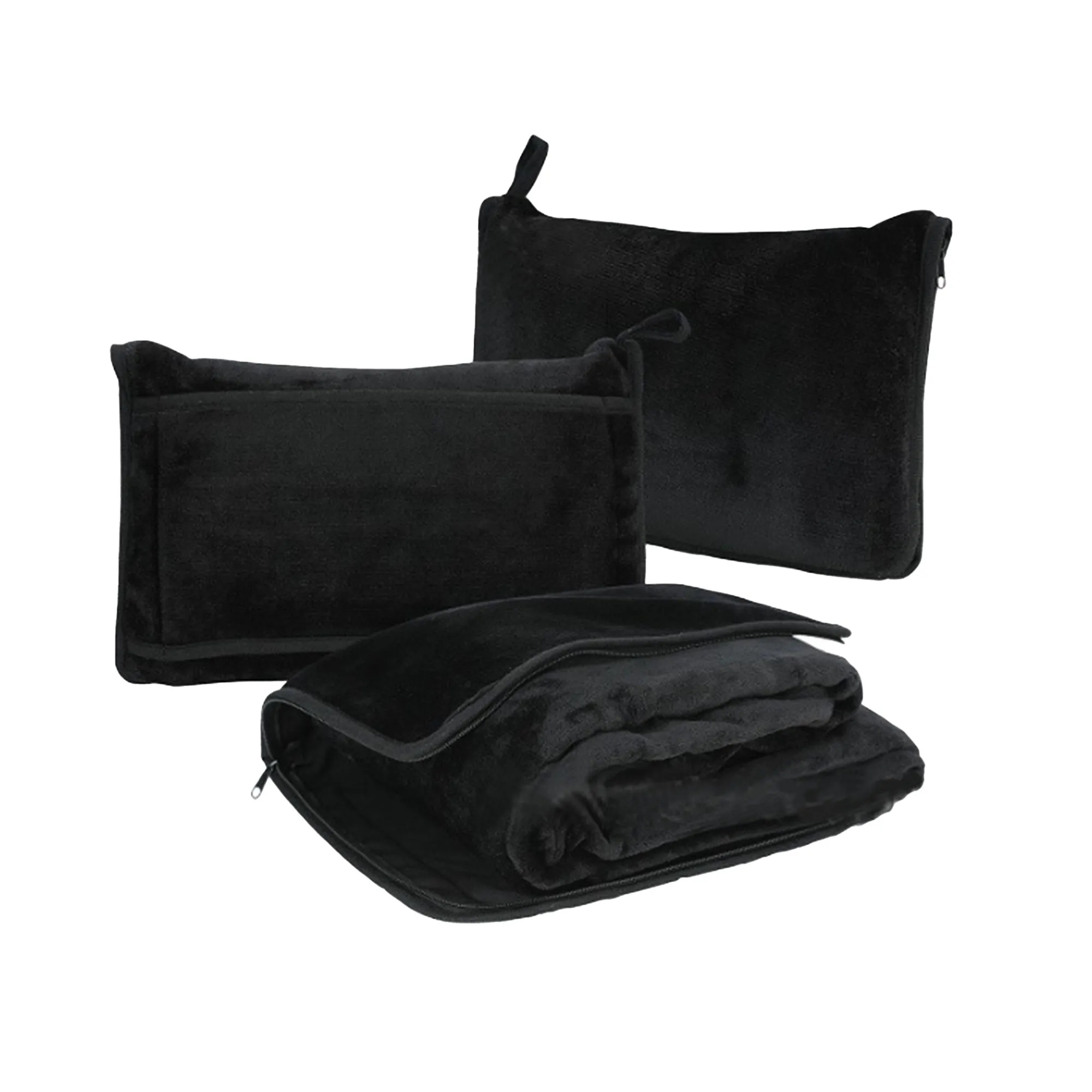 MOQ 30 Flannel Folding Travel Pillow Zipper Blanket 3