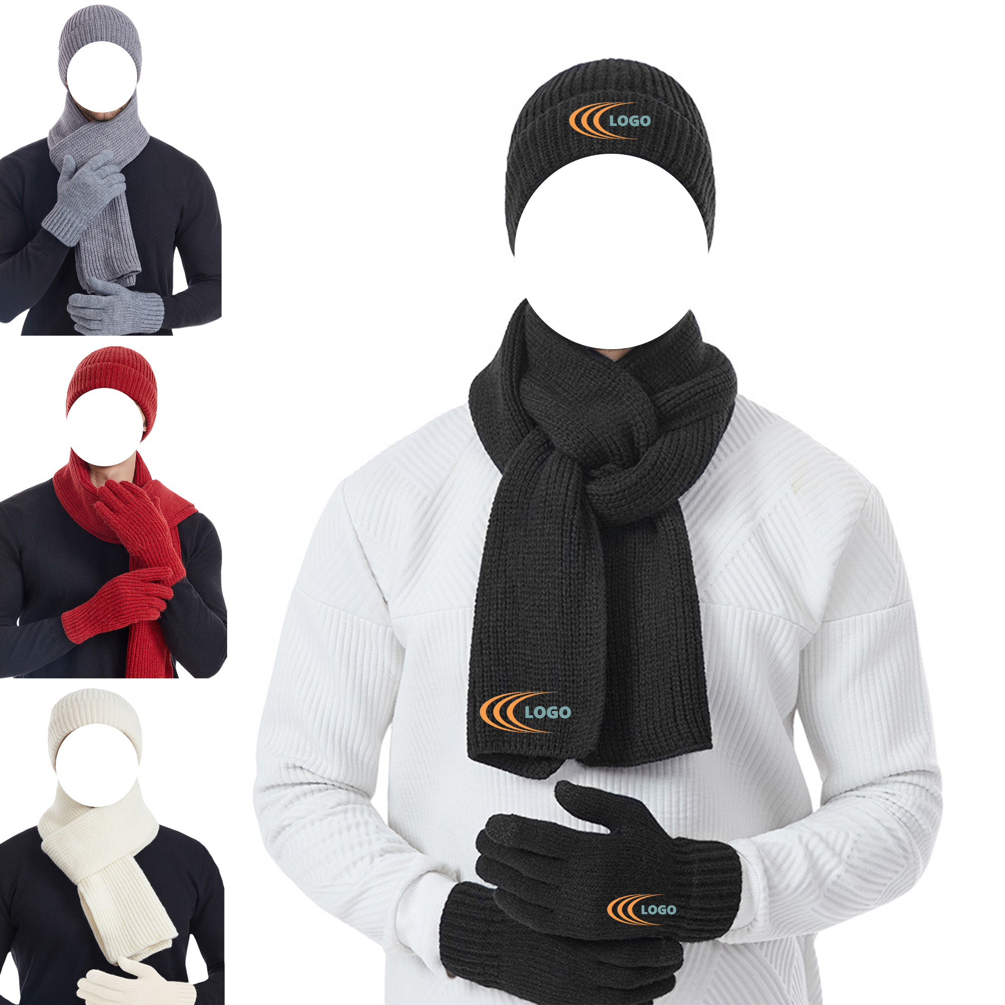 Winter Beanie Hat Scarf Touchscreen Gloves 3 Sets 2