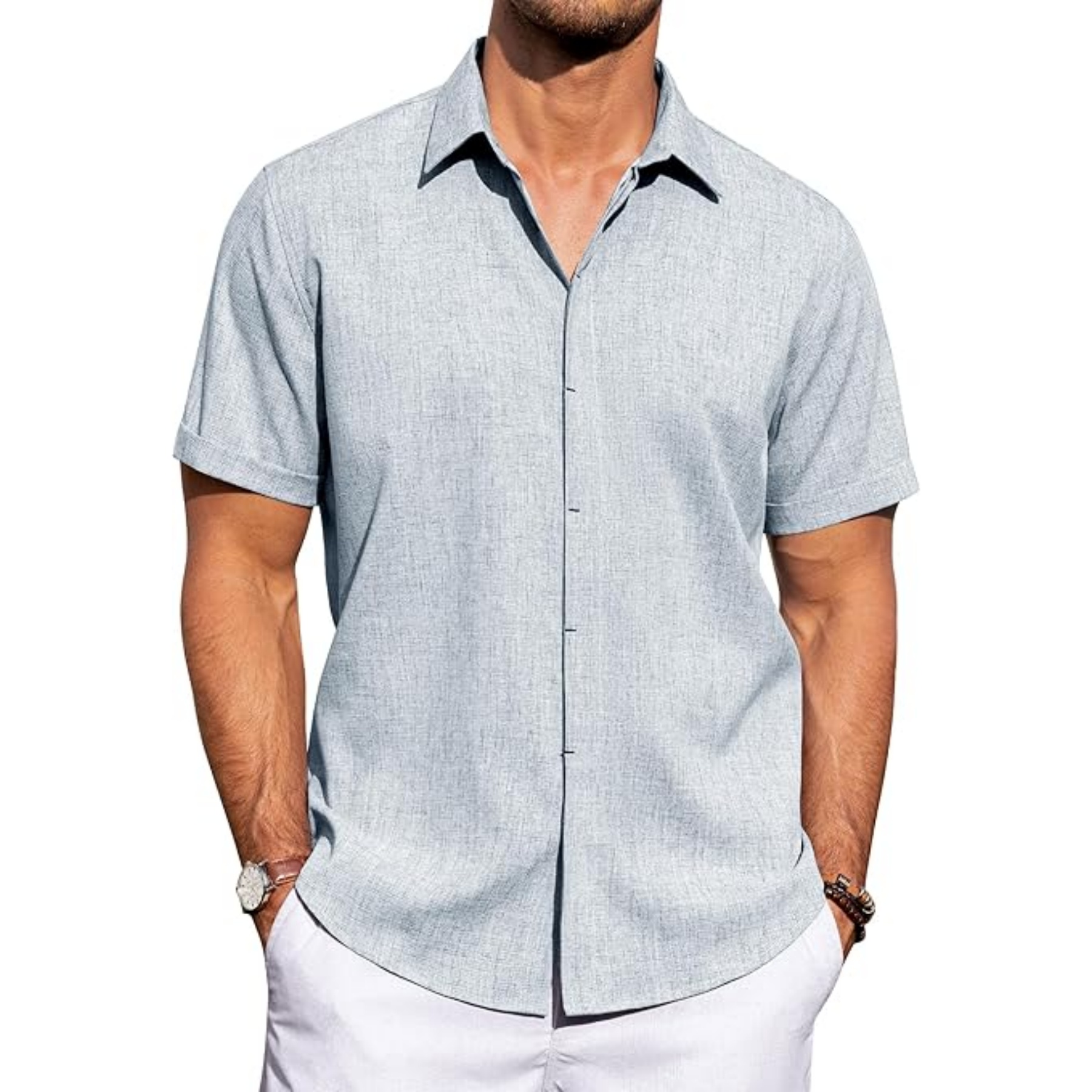Men's Linen Casual Short Sleeve Shirt 18