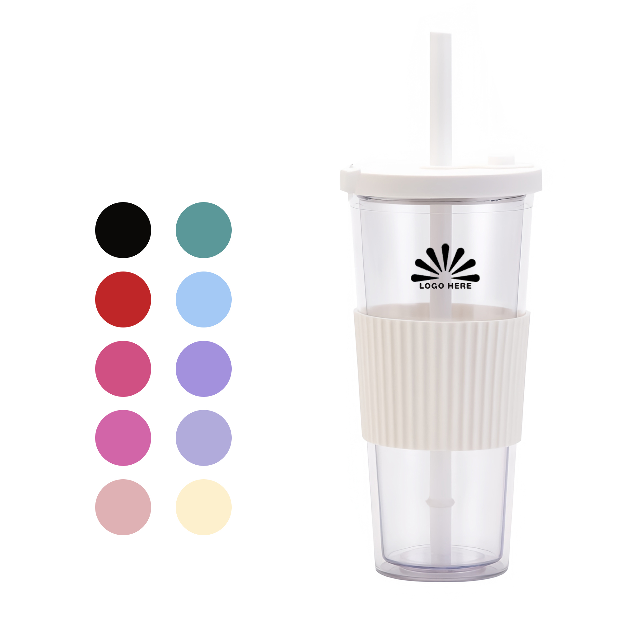 Double-Walled AS Plastic Cup with Lid and Straw 2