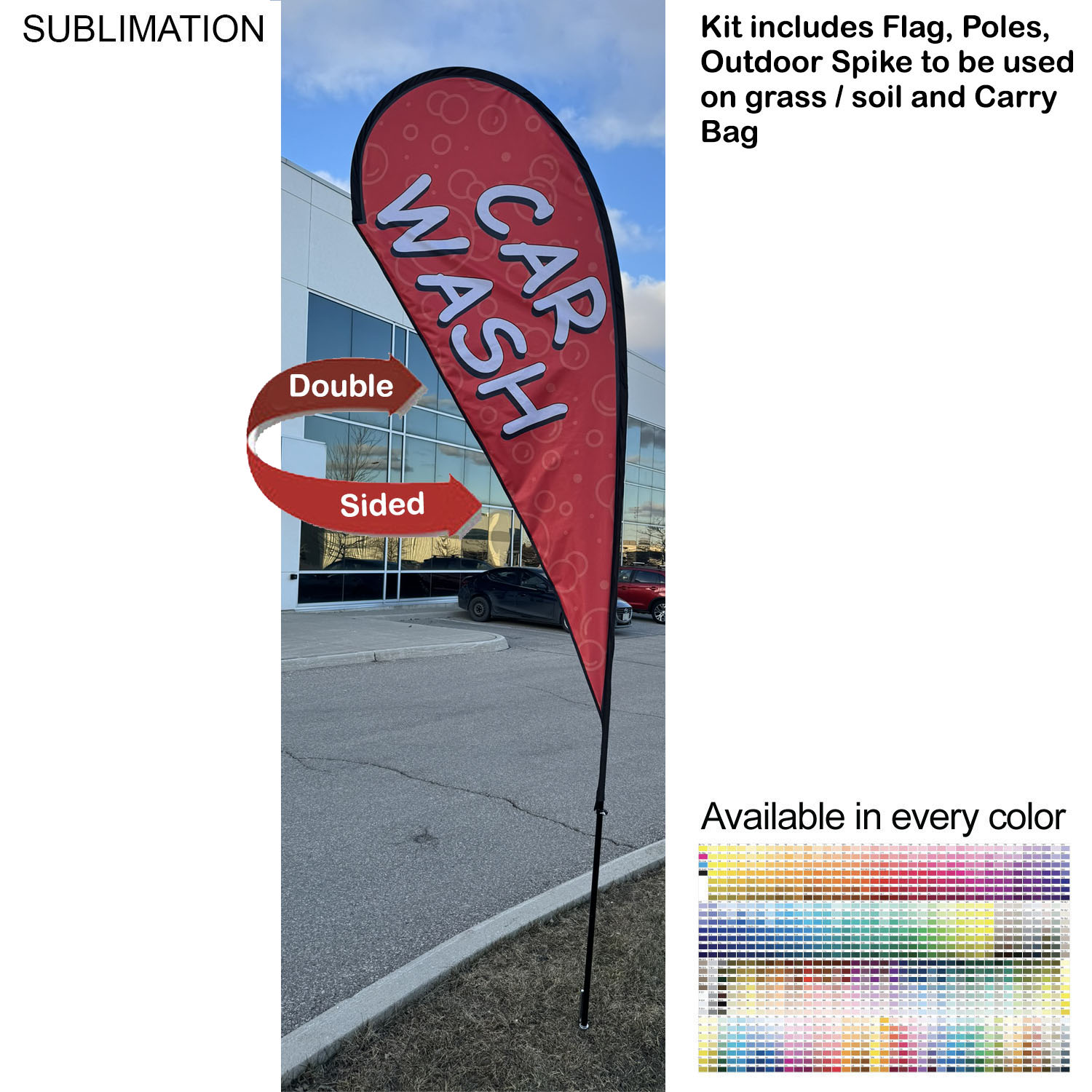 12' Medium Tear Drop Flag Kit, Full Color Graphics Double Sided, Outdoor Spike base and Bag Included 4