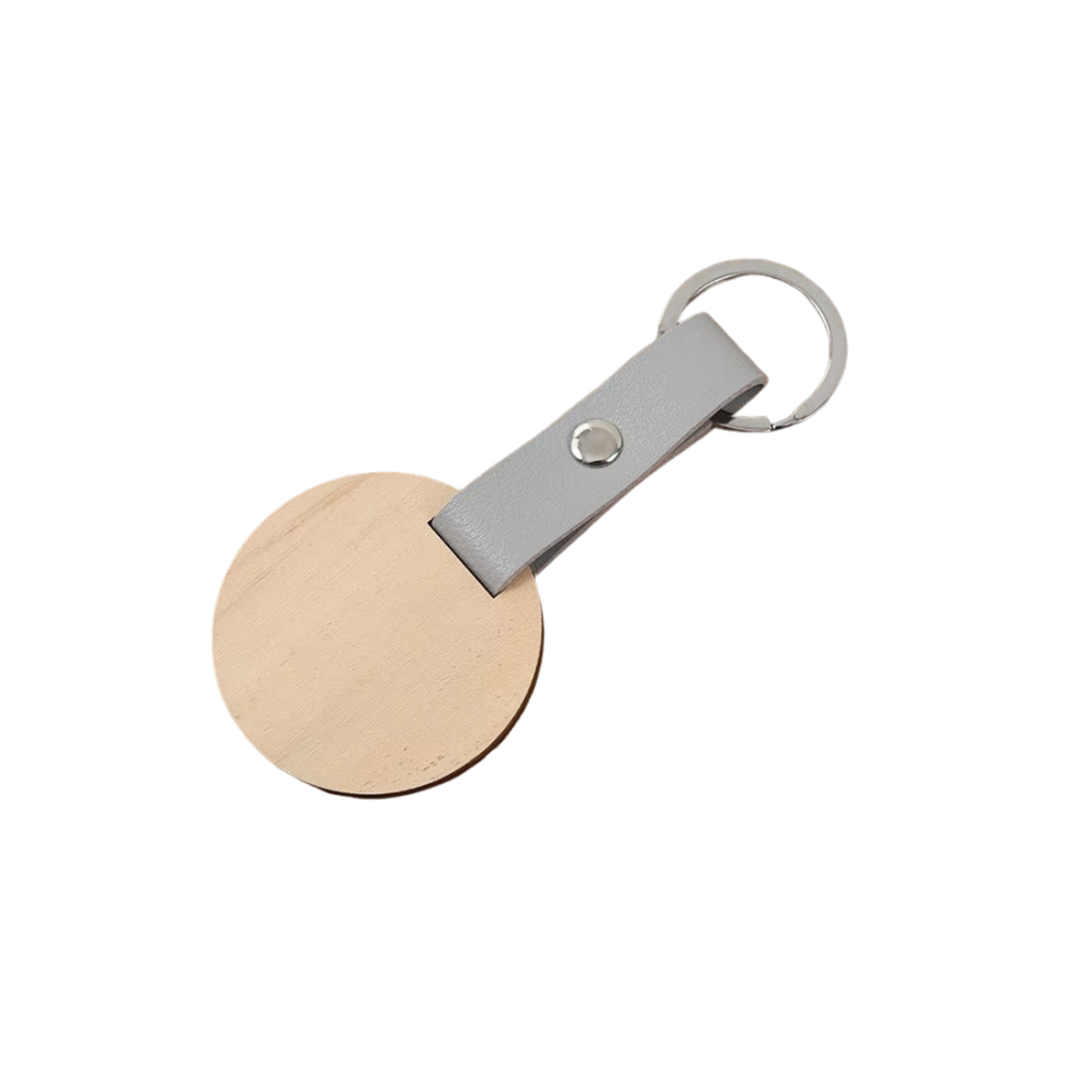Round Shape Wooden PU Leather Keychain 9