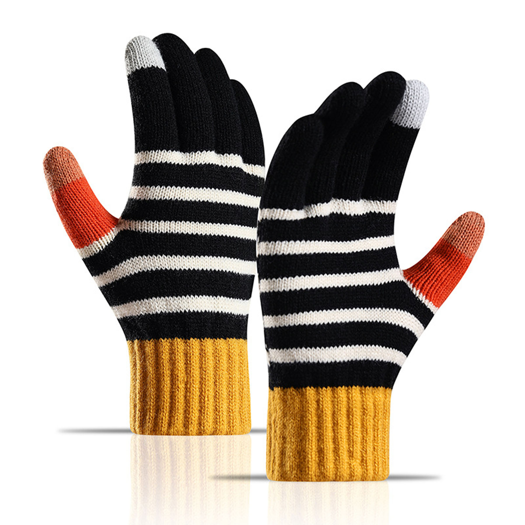 Touchscreen Striped and Checkered Knit Gloves 4